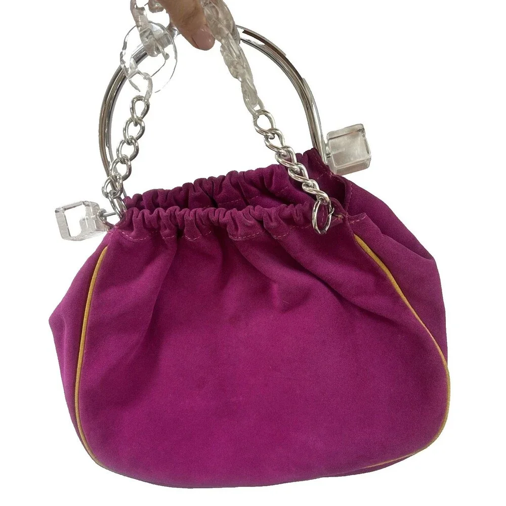 Isabella Lorusso Pink Suede Bag w/yellow Piping Transparent Chain & Cube Accents